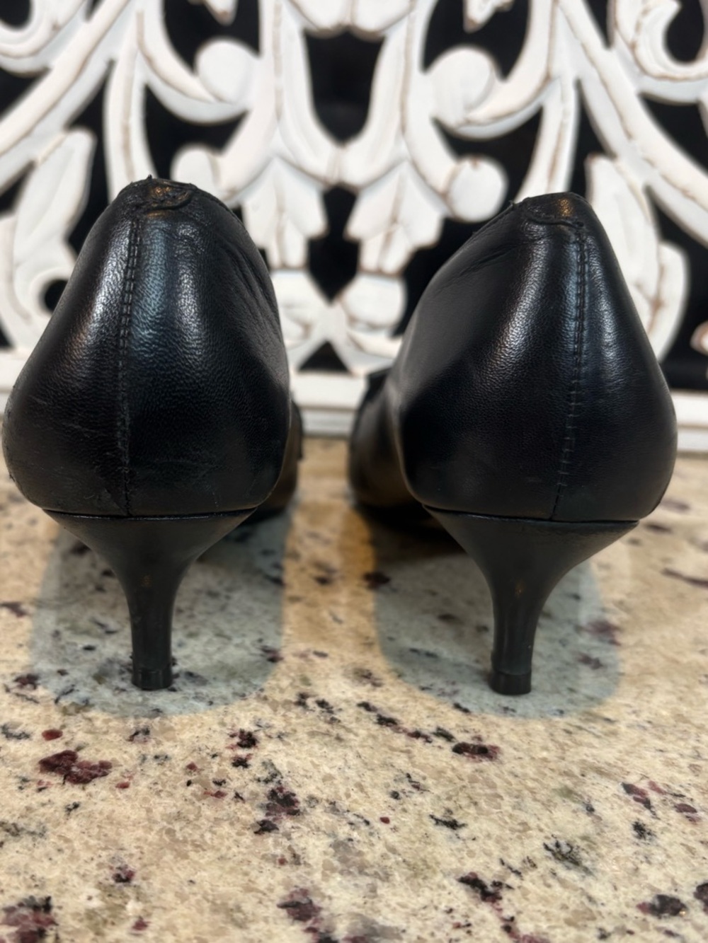 Aldo Womens Black Leather Pointed Fringe Kitten Heels Size 6.5 - Picture 4 of 15